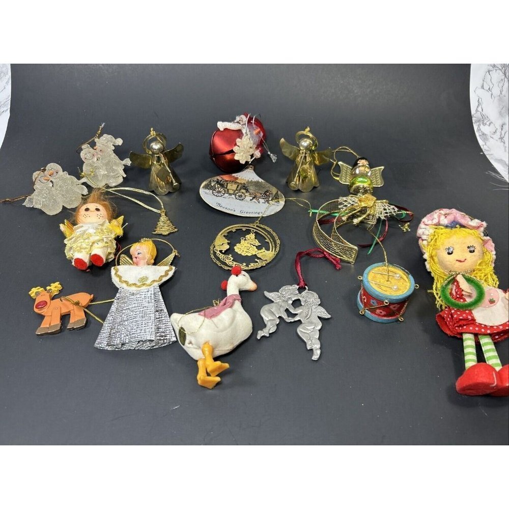 LOT VTG CHRISTMAS ORNAMENTS DECORATIONS Gold Angels Drums Flocked